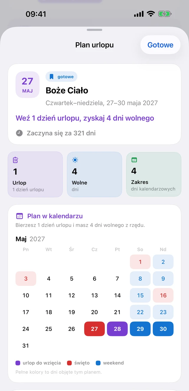 Plan urlopu na Boże Ciało 2027: 1 dzień urlopu daje 4 dni wolnego